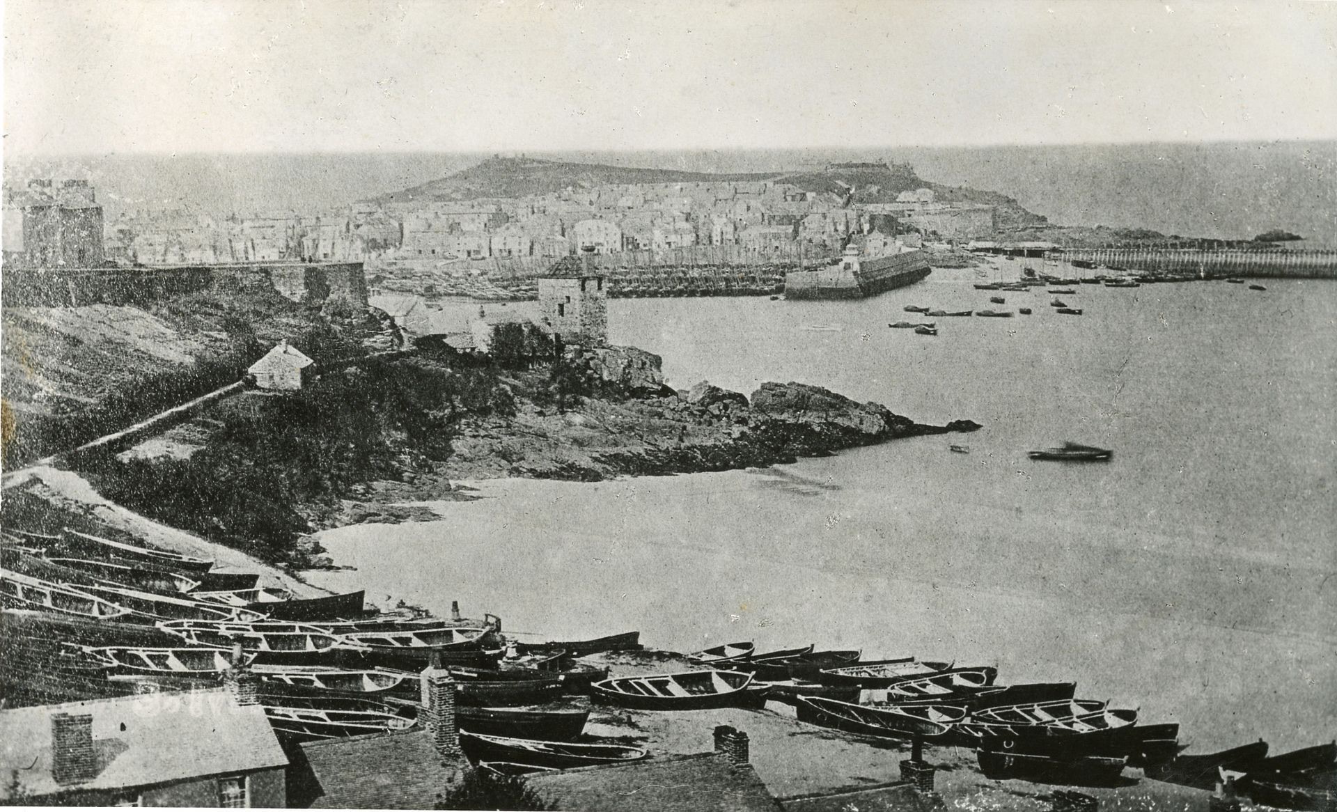 Historic view of St Ives from Pednolva with mine workings in foreground